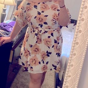 SHEIN | Plus Floral Print Asymmetrical Neck Belted Dress | White | 2XL